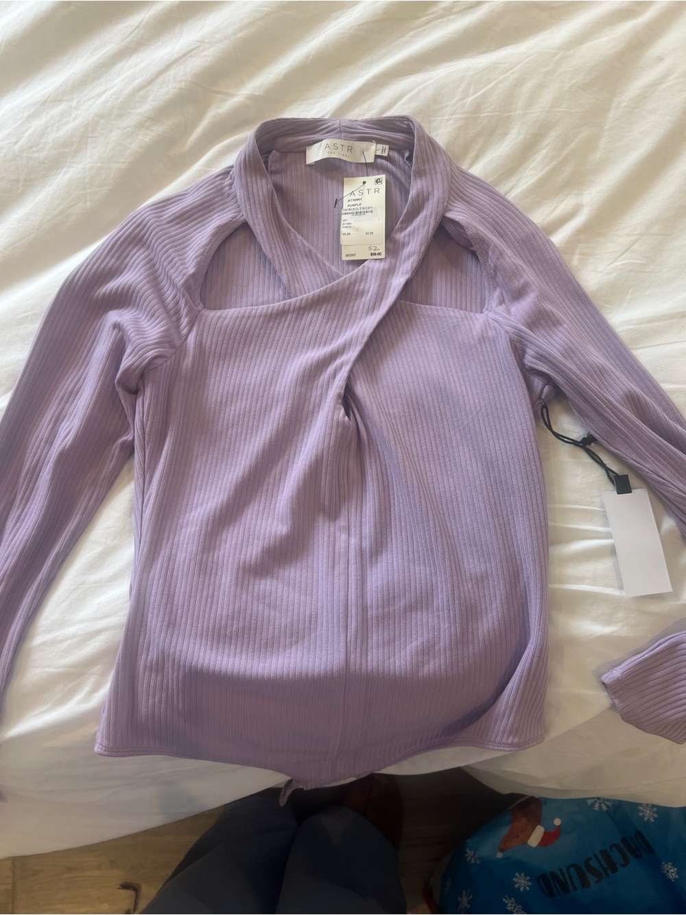 Astr Lilac Ribbed Wrap-Style Long Sleeve Top